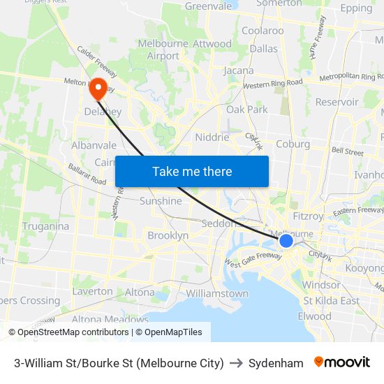 3-William St/Bourke St (Melbourne City) to Sydenham map