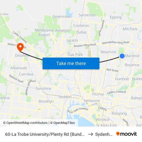 60-La Trobe University/Plenty Rd (Bundoora) to Sydenham map