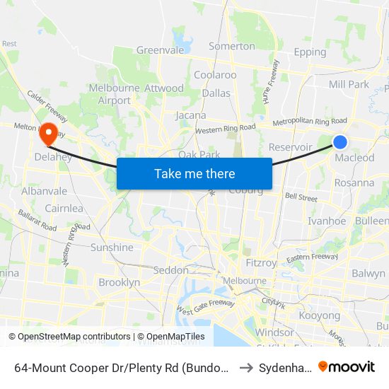 64-Mount Cooper Dr/Plenty Rd (Bundoora) to Sydenham map