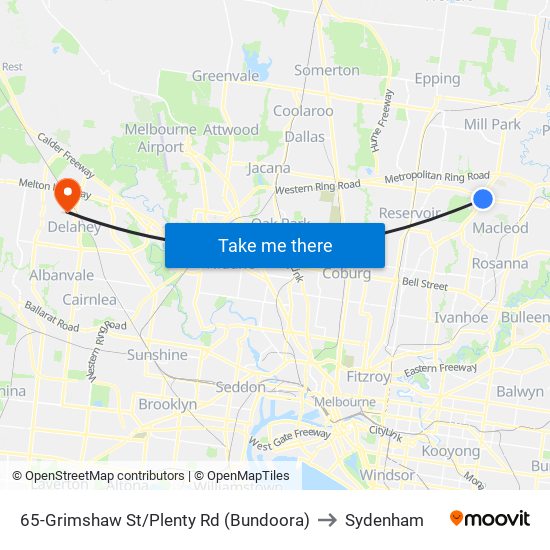 65-Grimshaw St/Plenty Rd (Bundoora) to Sydenham map