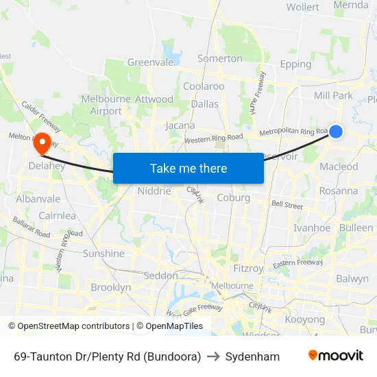 Taunton Dr/Plenty Rd #69 to Sydenham map
