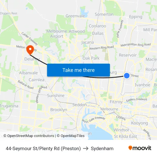 Seymour St/Plenty Rd #44 to Sydenham map