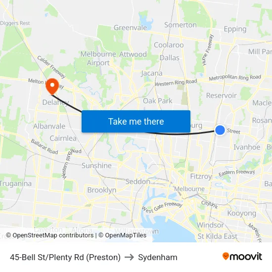 Bell St/Plenty Rd #45 to Sydenham map