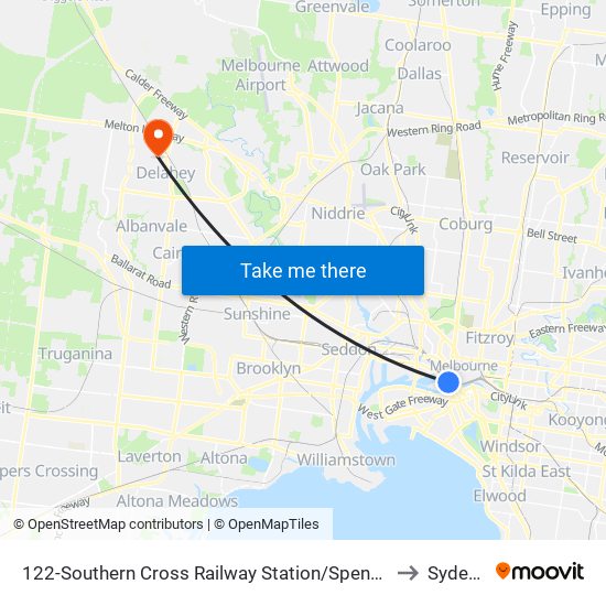 122-Southern Cross Railway Station/Spencer St (Melbourne City) to Sydenham map