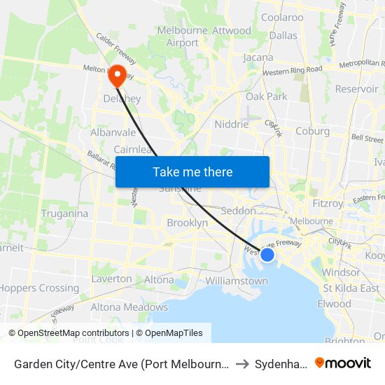 Garden City/Centre Ave (Port Melbourne) to Sydenham map