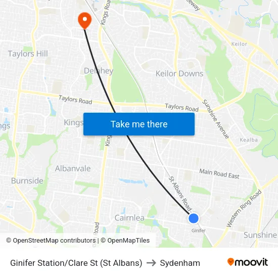 Ginifer Station/Clare St to Sydenham map