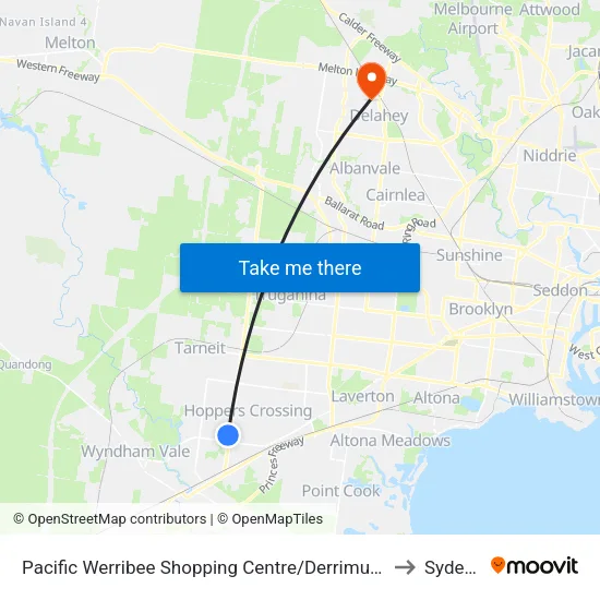 Pacific Werribee Shopping Centre/Derrimut Rd to Sydenham map