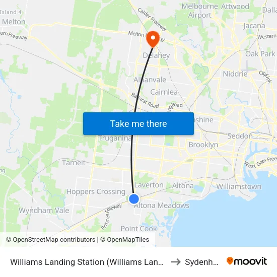 Williams Landing Station to Sydenham map