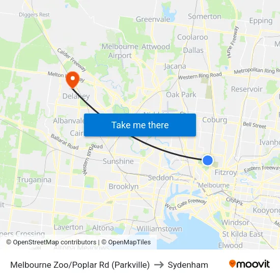 Melbourne Zoo/Poplar Rd to Sydenham map