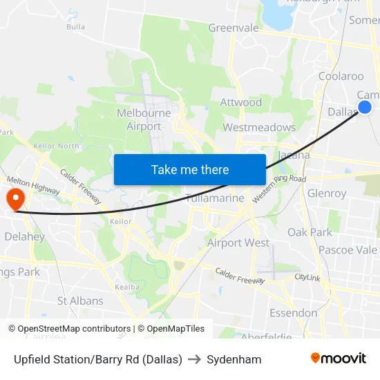 Upfield Station/Barry Rd to Sydenham map