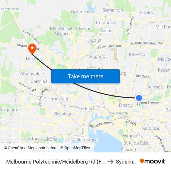 Melbourne Polytechnic/Heidelberg Rd (Fairfield) to Sydenham map