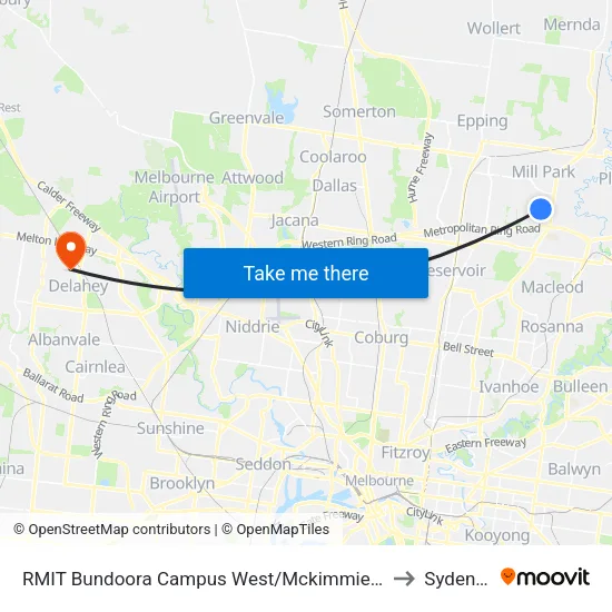 RMIT Bundoora Campus West/Mckimmies Rd to Sydenham map