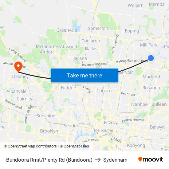 Bundoora Rmit/Plenty Rd (Bundoora) to Sydenham map
