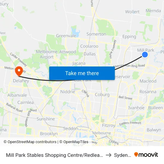 Mill Park Stables Shopping Centre/Redleap Ave to Sydenham map