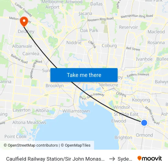 Caulfield Railway Station/Sir John Monash Dr to Sydenham map