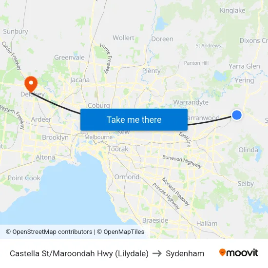 Castella St/Maroondah Hwy to Sydenham map