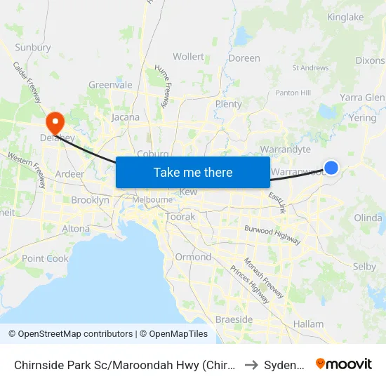 Chirnside Park Sc/Maroondah Hwy to Sydenham map
