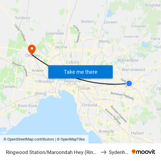 Ringwood Station/Maroondah Hwy (Ringwood) to Sydenham map