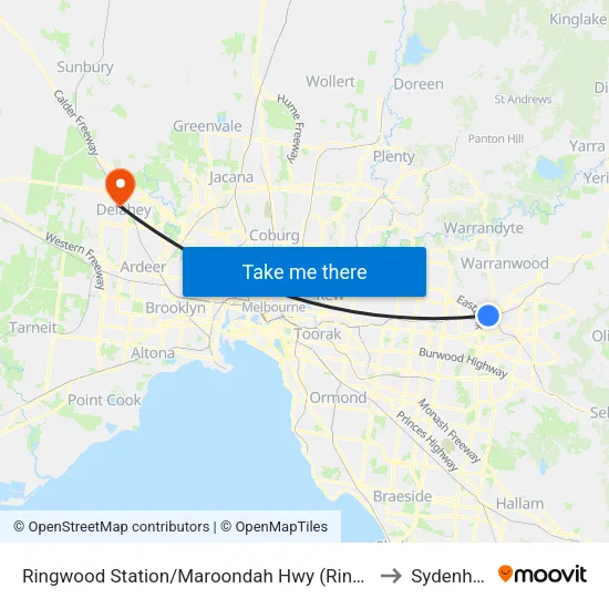 Ringwood Station/Maroondah Hwy to Sydenham map