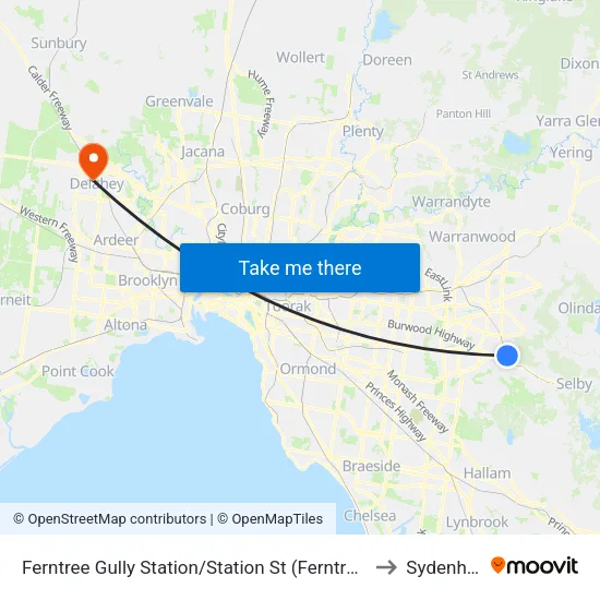Ferntree Gully Station/Station St to Sydenham map