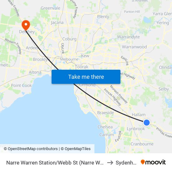 Narre Warren Station/Webb St (Narre Warren) to Sydenham map