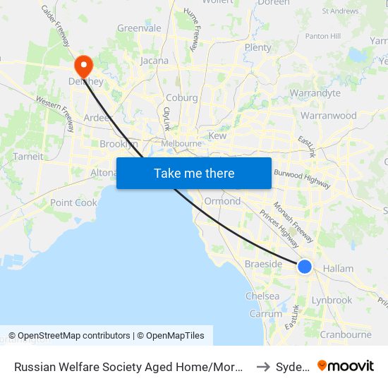 Russian Welfare Society Aged Home/Morwell Ave (Dandenong South) to Sydenham map