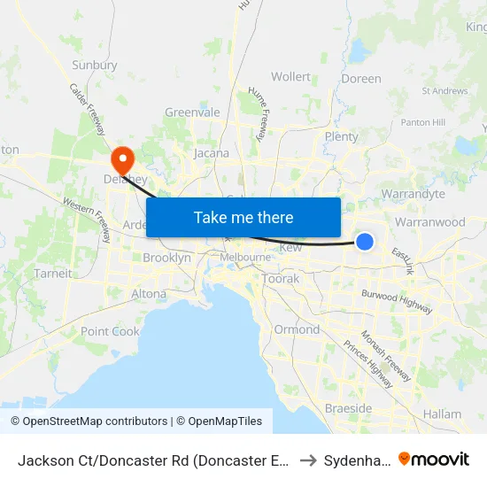 Jackson Ct/Doncaster Rd to Sydenham map