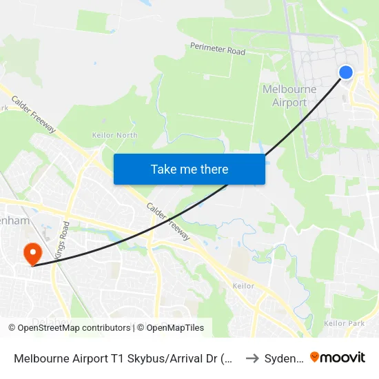 Melbourne Airport T1 Skybus/Arrival Dr to Sydenham map