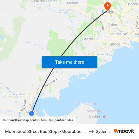 Moorabool Street Bus Stops/Moorabool St (Geelong) to Sydenham map