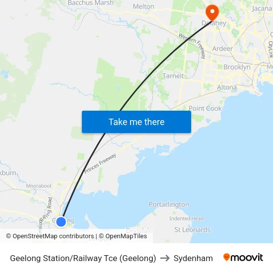 Geelong Station/Railway Tce to Sydenham map