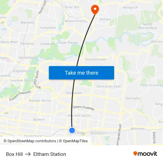 Box Hill to Eltham Station map