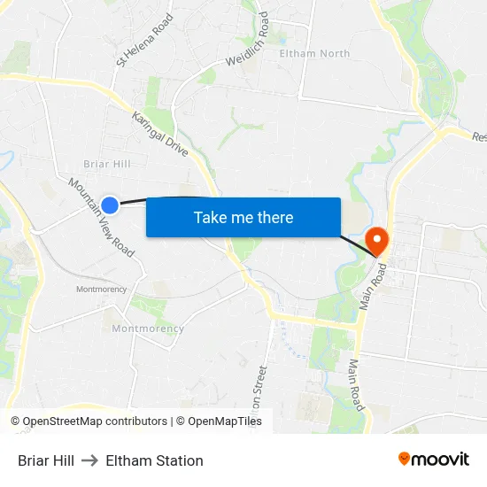 Briar Hill to Eltham Station map