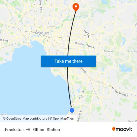 Frankston to Eltham Station map