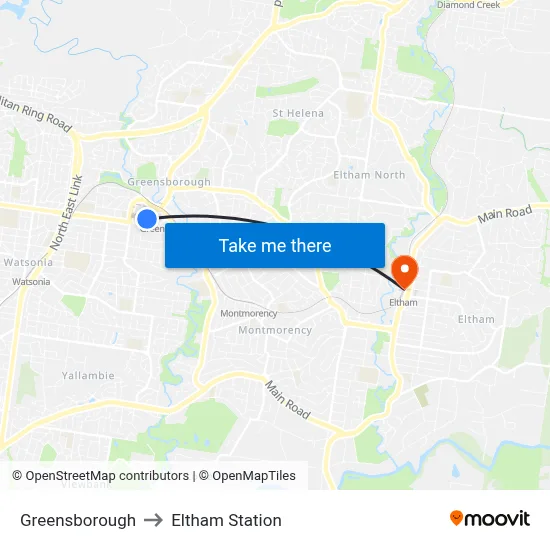 Greensborough to Eltham Station map