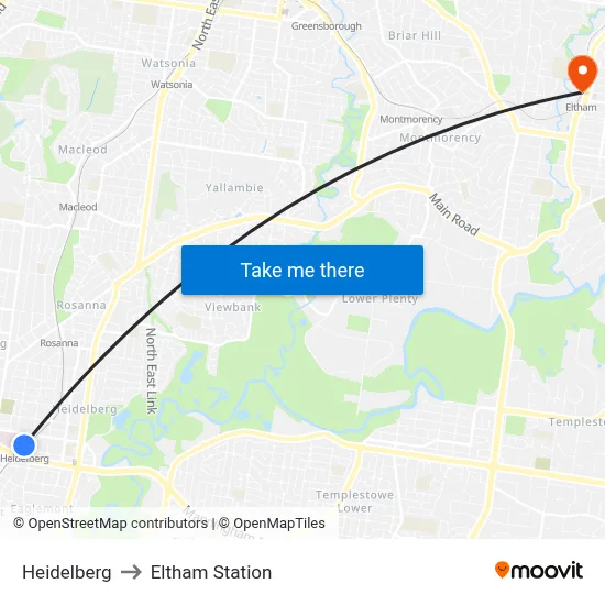 Heidelberg to Eltham Station map