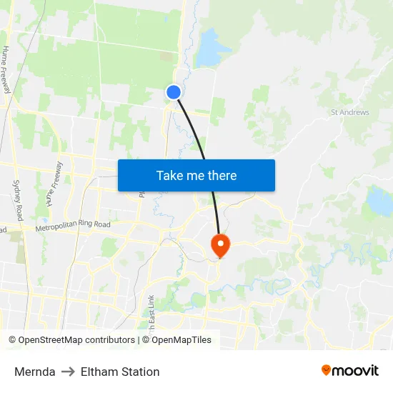 Mernda to Eltham Station map