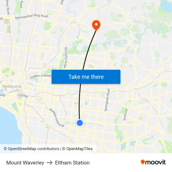 Mount Waverley to Eltham Station map