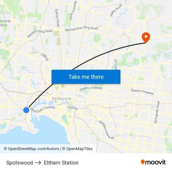Spotswood to Eltham Station map