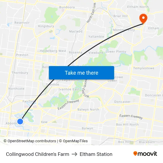Collingwood Children's Farm to Eltham Station map