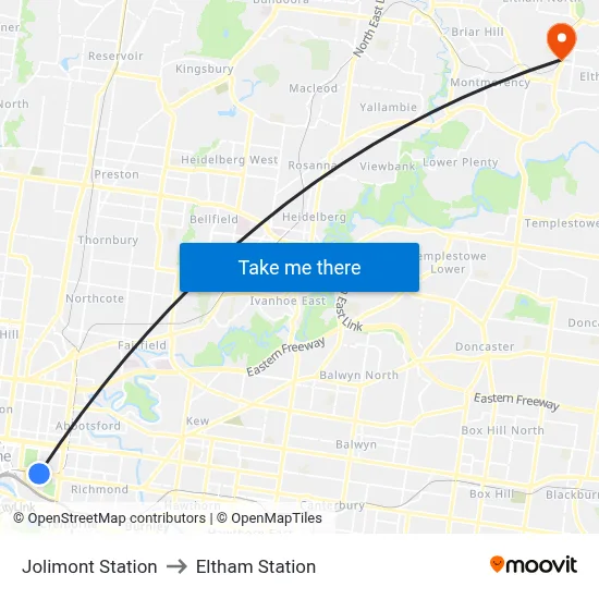 Jolimont Station to Eltham Station map