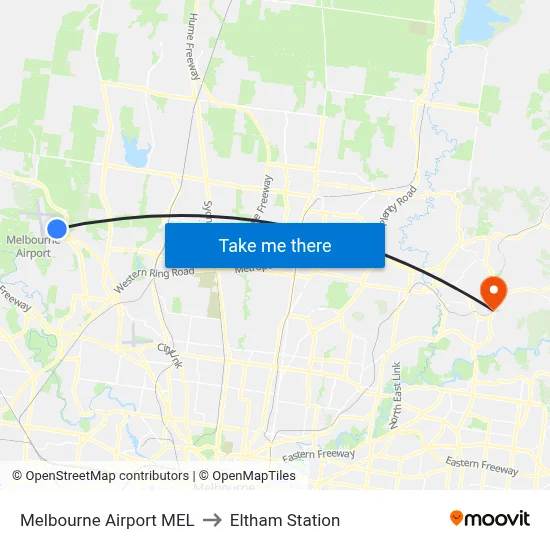 Melbourne Airport MEL to Eltham Station map