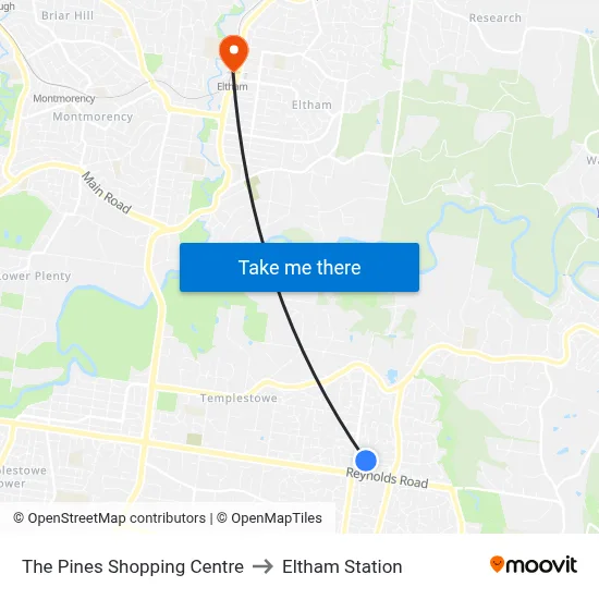 The Pines Shopping Centre to Eltham Station map