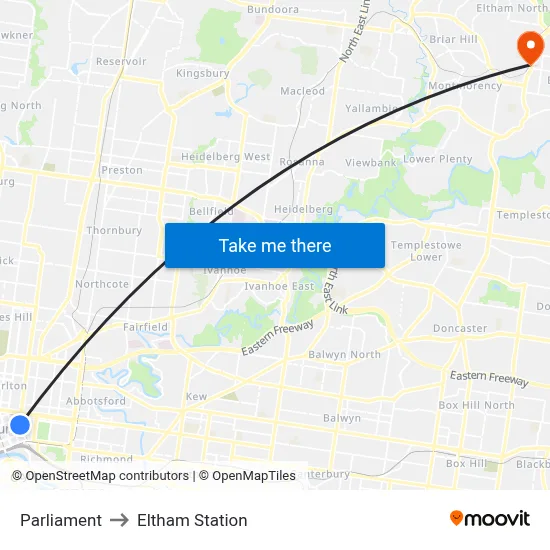 Parliament to Eltham Station map