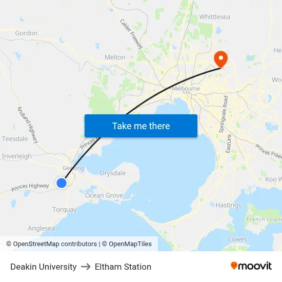 Deakin University to Eltham Station map