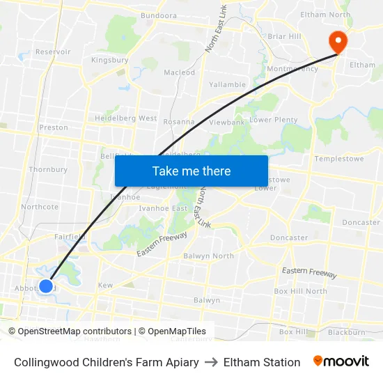 Collingwood Children's Farm Apiary to Eltham Station map