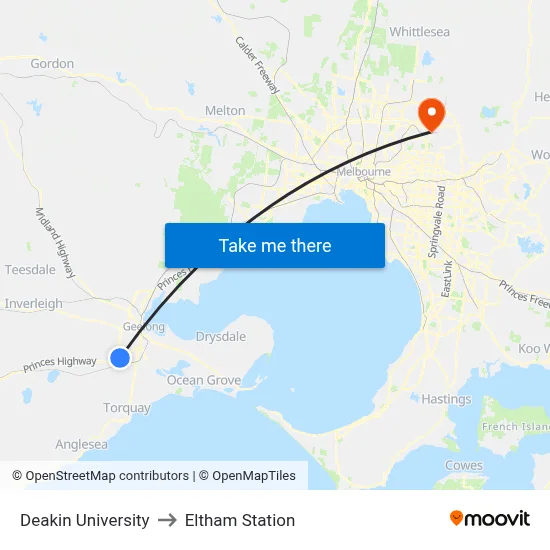 Deakin University to Eltham Station map