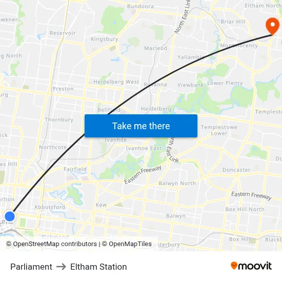 Parliament to Eltham Station map