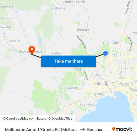 Melbourne Airport/Grants Rd (Melbourne Airport) to Bacchus Marsh map