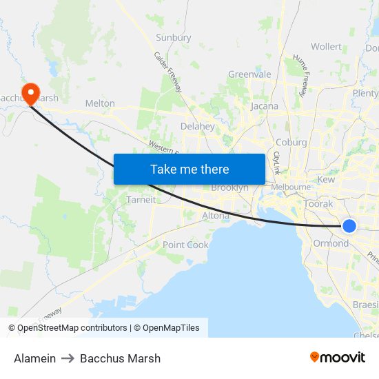 Alamein to Bacchus Marsh map