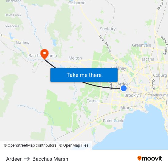 Ardeer to Bacchus Marsh map